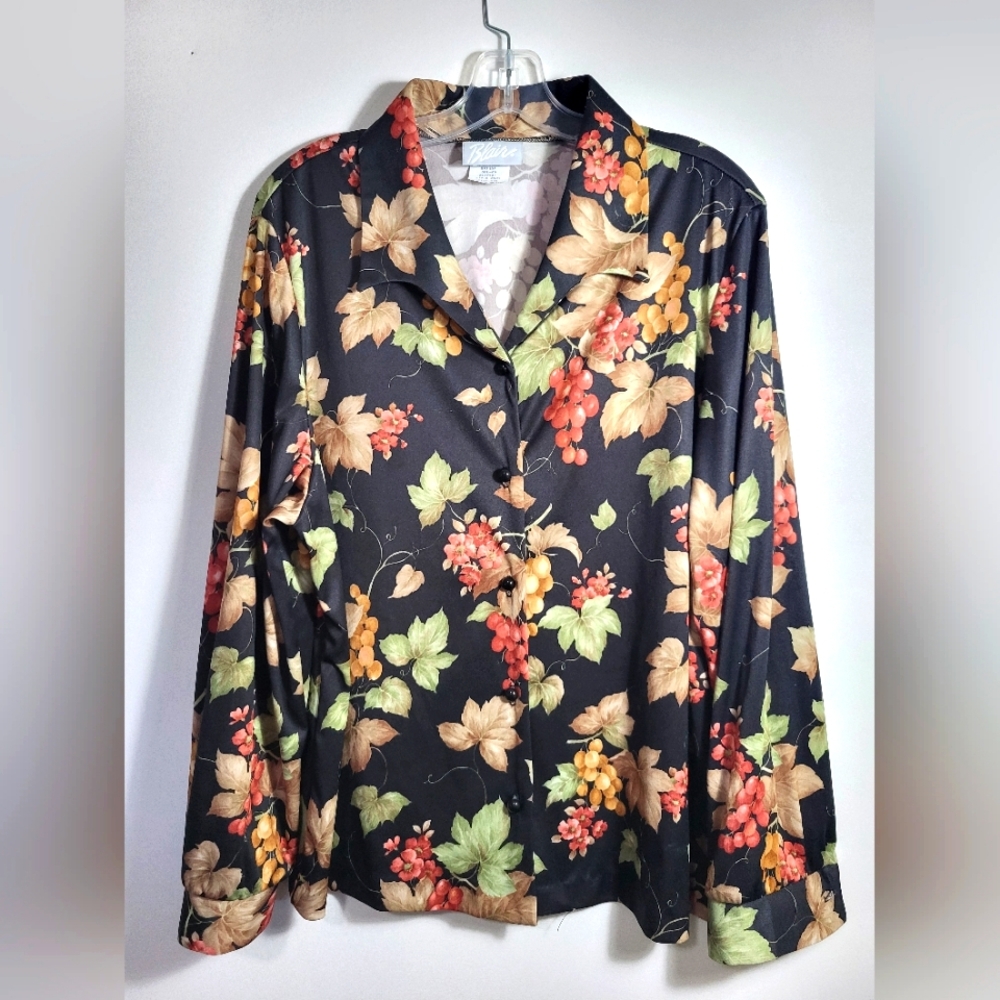 Blair floral silky button up shirt women's XL #2493